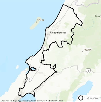 Map showing boundaries of Kāpiti-Wellington TB management area