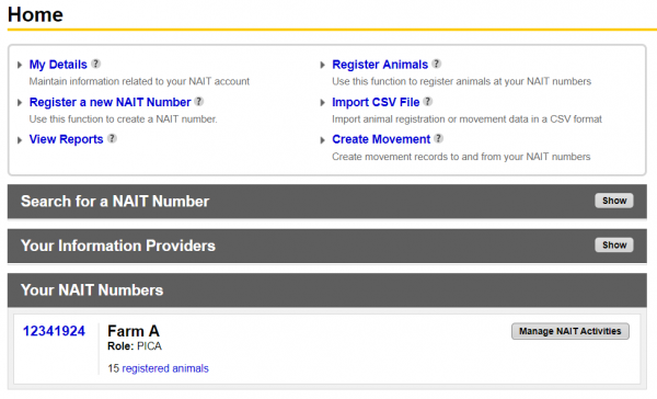 Image shows that you can select Your NAIT Numbers at the bottom of the screen to reveal a list of your NAIT locations.