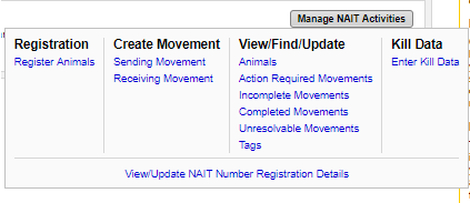 This image shows the screen where you select, at the top right, Manage NAIT Activities.