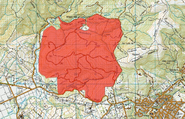Map showing possum control boundaries at Flagstaff City Forest