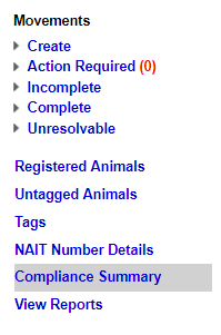 Left-hand menu sowing the options. Compliance summary is second from the bottom.