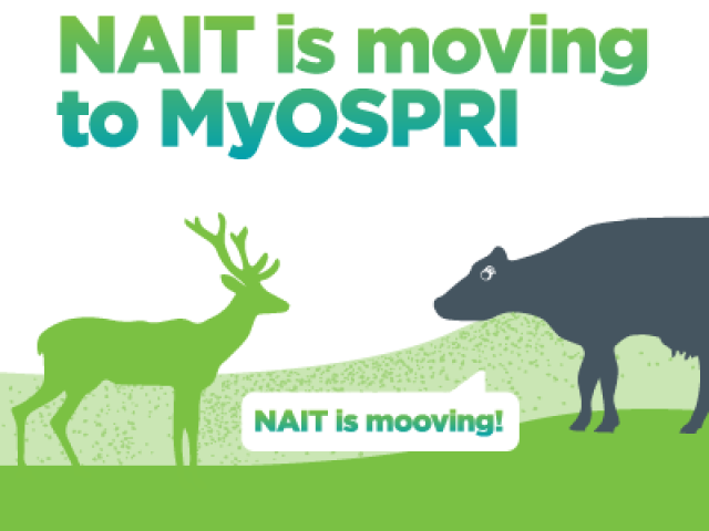 A silhouette of a deer talking to a cow. The cow is saying 'NAIT is mooving' 