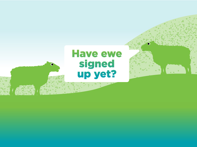 Graphic of two sheep saying "Have we signed up yet?"