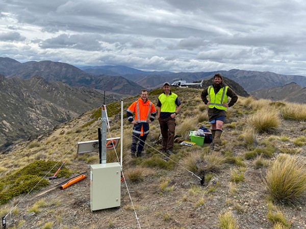 OSPRI and ASG staff with the satellite gear high on Molesworth Station