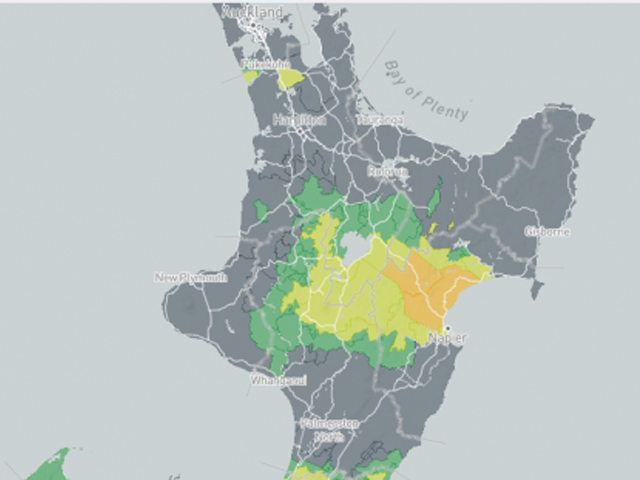 A map of North Island showing vector control zones.