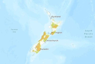 Map of New Zealand with vector risks highlighted