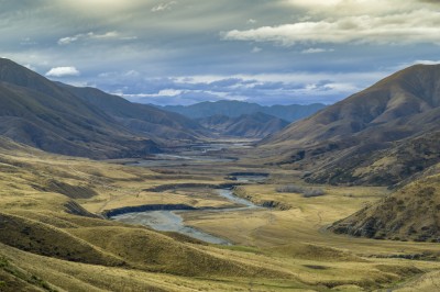 Panoramic shot of high country farmland in the South Island