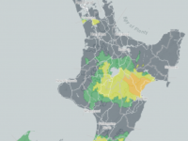 Map of North Island showing regions affected by TB