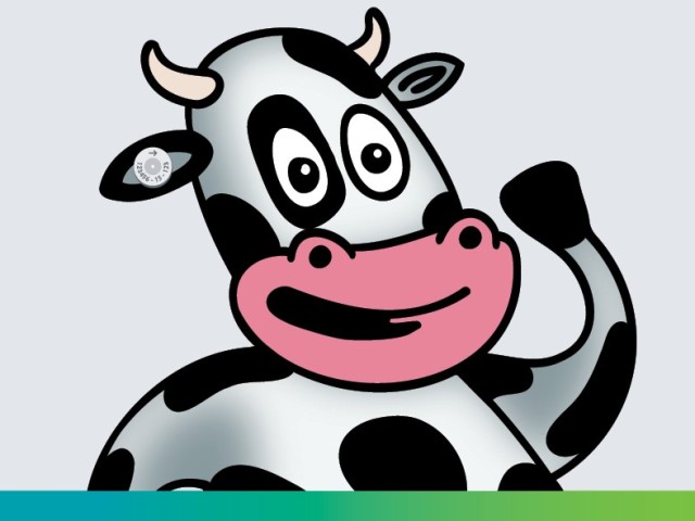 Cartoon cow mascot smiling