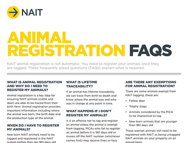 Screenshot of NAIT Animal registration FAQs