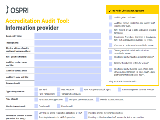 Screenshot of NAIT accreditation audit tool - information providers