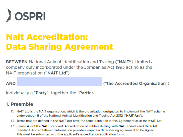 Screenshot of NAIT accreditation data-sharing agreement
