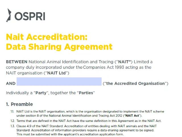 Screenshot of NAIT accreditation data-sharing agreement