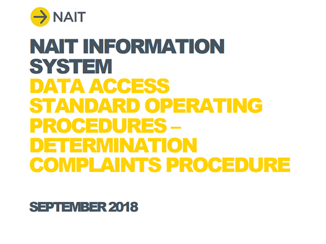 Cover of NAIT data access complaints procedure