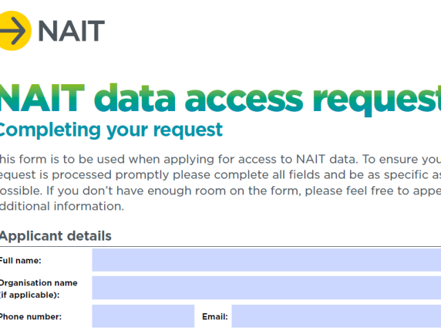 Screenshot of NAIT data access request form