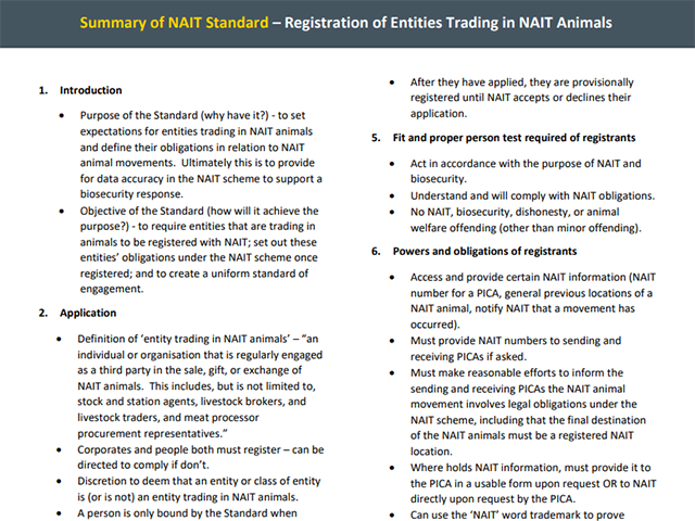 Screenshot of 'Summary of NAIT standard'