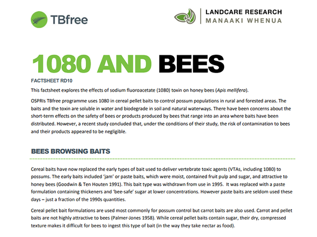 Screenshot of factsheet '1080 and bees'