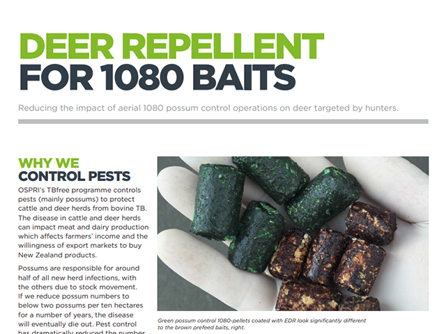 Factsheet cover for 'Deer repellent for 1080 baits'