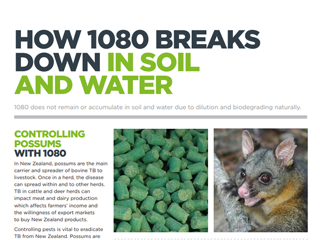 Fcatsheet cover for ' How 1080 breaks down in soil and water'