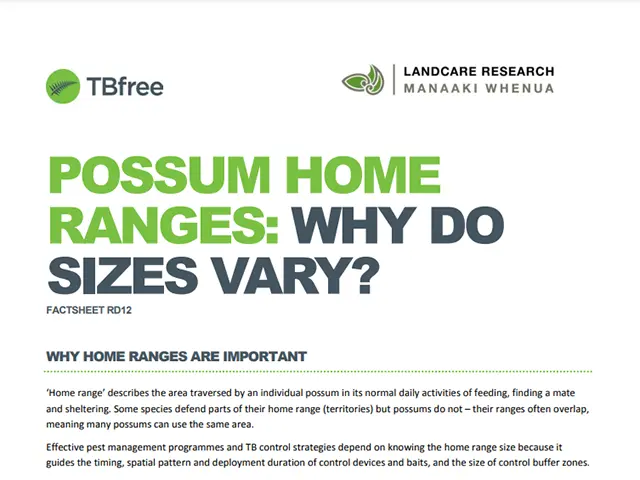 Factsheet cover 'TBfree Possum home ranges'