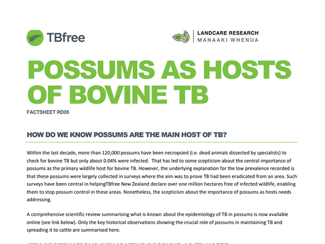 Factsheet cover 'Possums as hosts for TB'