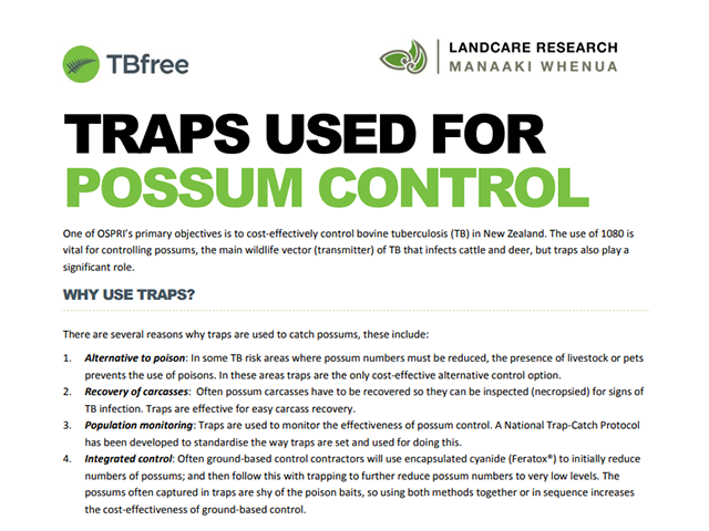 Factsheet cover 'Traps used for possum control'