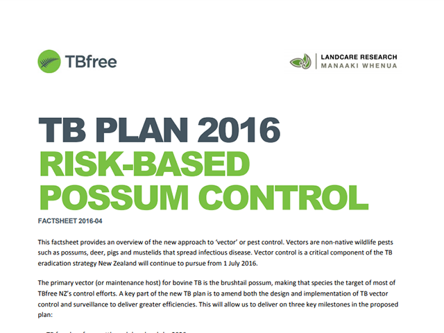 Factsheet cover 'risk-based possum control'