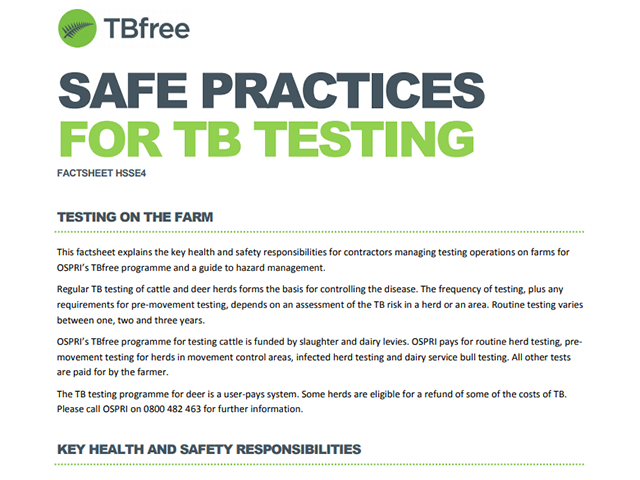 Factsheet cover 'safe practices for TB testing'