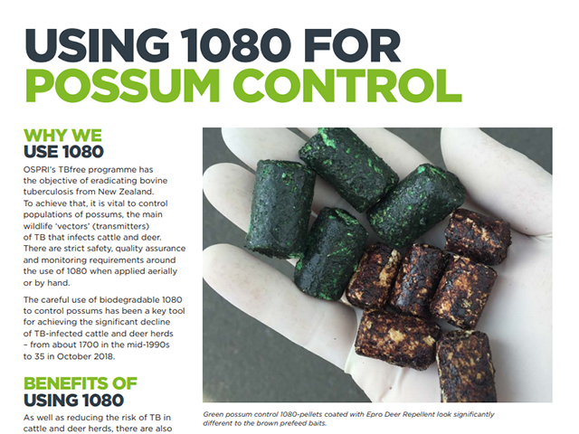 Factsheet cover 'using 1080 for possum control'