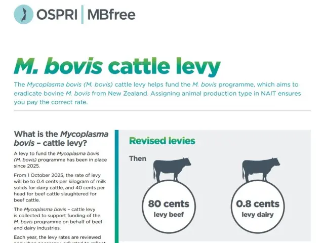 Screenshot of factsheet 'M. bovis cattle levy'