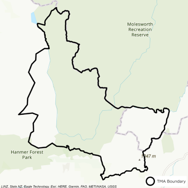 Map showing boundaries of Clarence Catchment TB management area