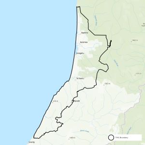 Map showing boundaries of Coastal Karamea TB management area