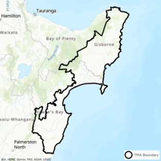 Map showing boundaries of East Coast TB management area