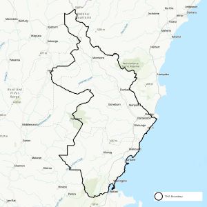 Map showing boundaries of East Otago TB management area