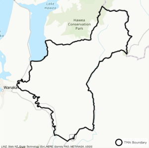 Map showing boundaries of Lindis TB management area