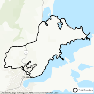 Map showing boundaries of Mount Cargill TB management area