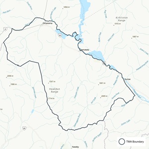 Map showing South Waitaki TB management area boundaries