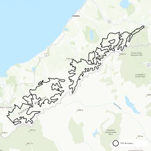 Map showing boundaries of South Westland Alps TB management area