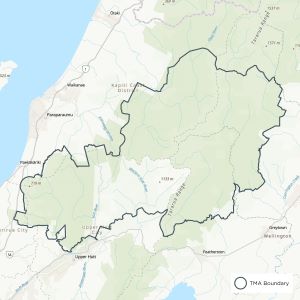 Map showing Southern Tararua TB management area boundaries