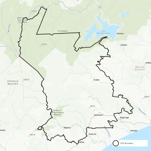 Map showing boundaries of Urewera TB management area